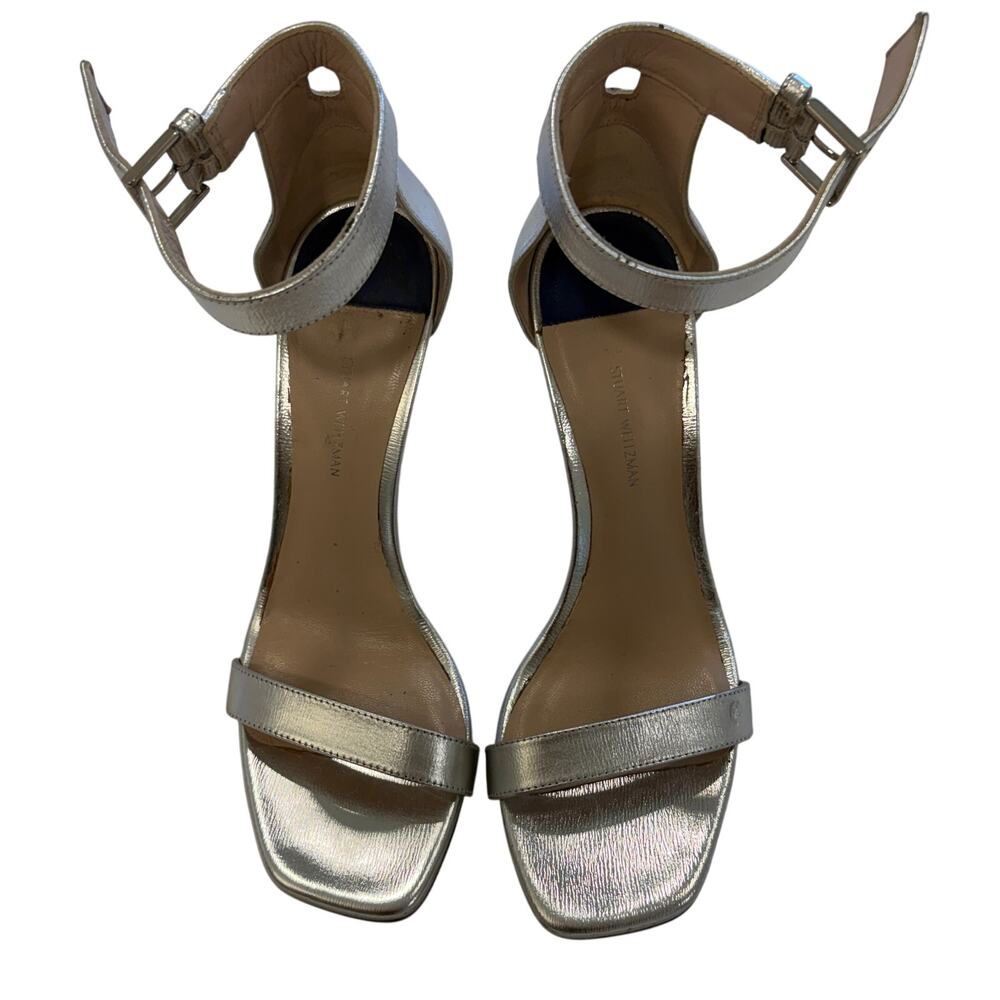 Stuart Weitzman Metalic Silver Strapy Heel Sandel Size 71/2